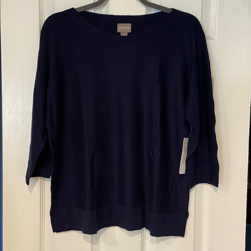 Chico's Deep Blue Knit Top Size 1 NWT